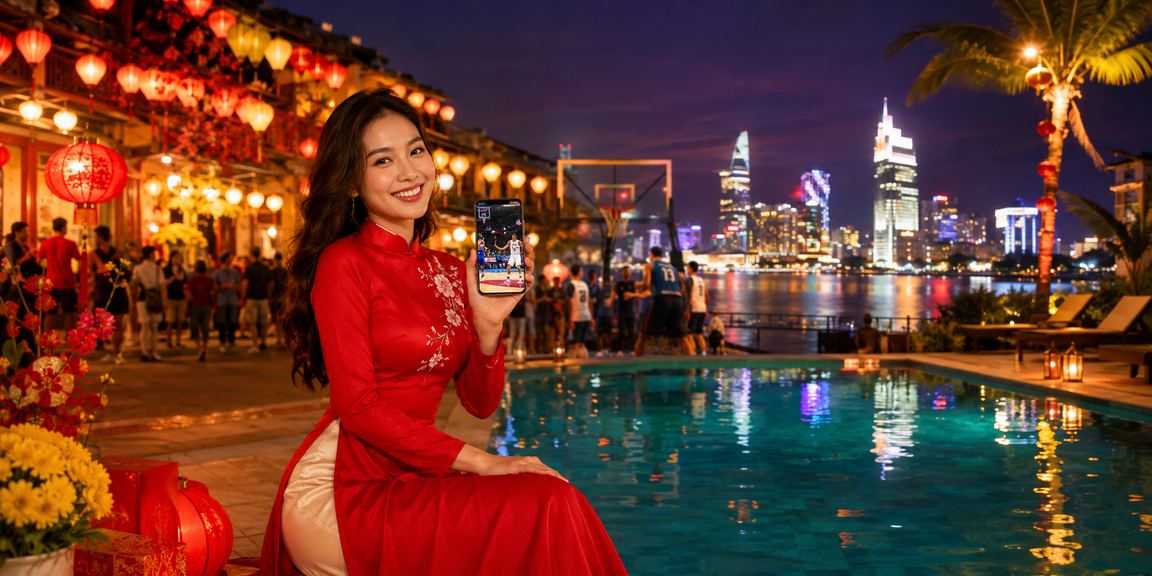 Người dùng Hội An theo dõi cá cược bóng rổ với trang phục áo dài truyền thống